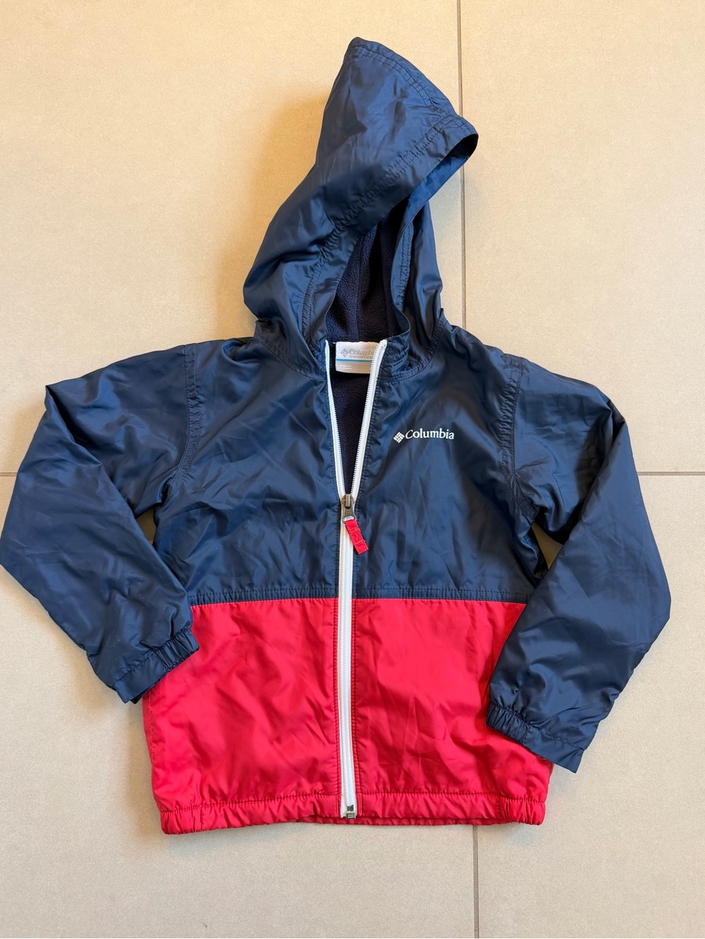 Columbia Kids Hooded Rain Jacket in Navy & Red
